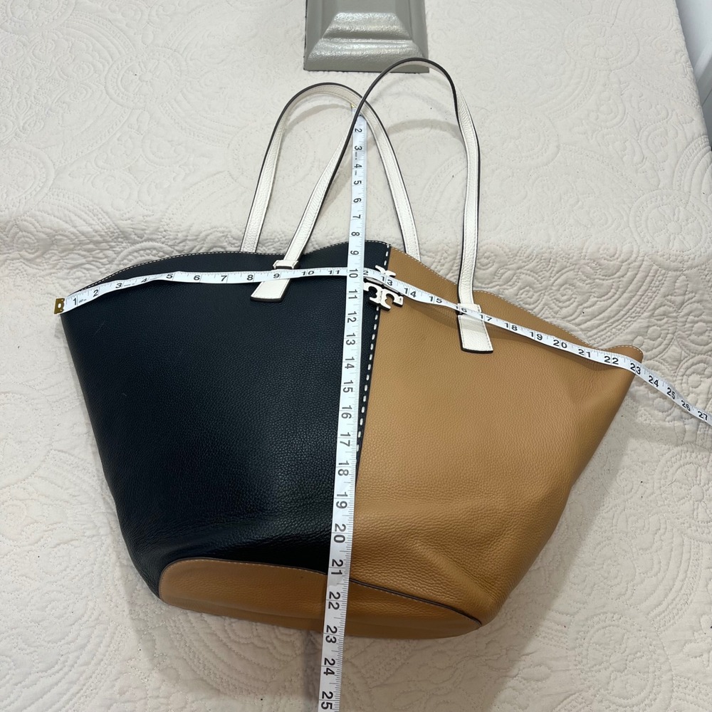 Tory Burch McGraw Colorblock Tote Bag Black Tiramisu Pebbled Leather Large Pouch - Picture 3 of 10